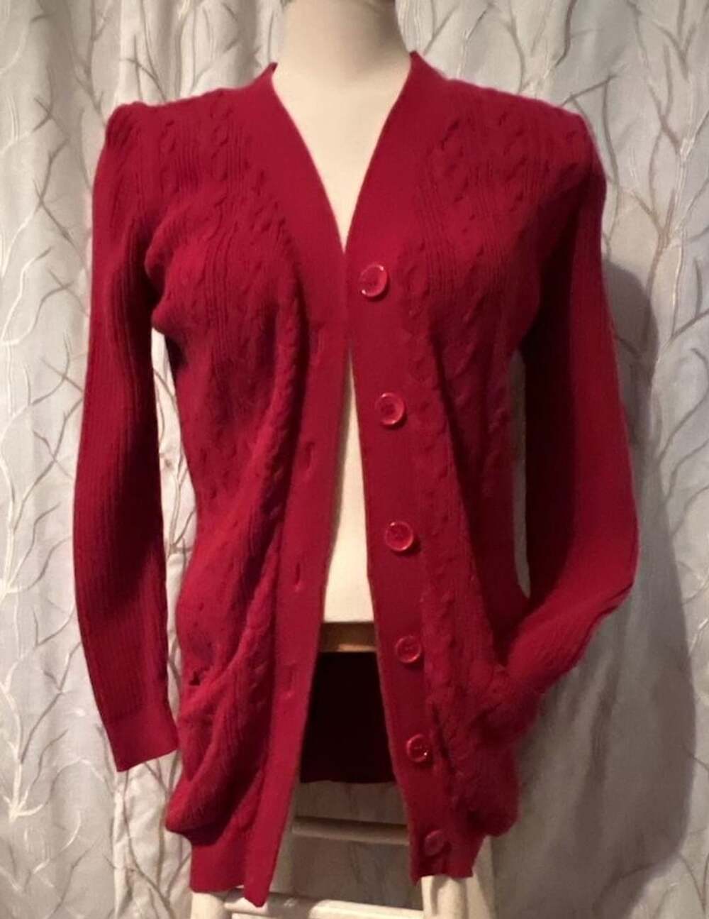 St. John's Bay Red 100% Cotton Cable Knit Button-Down Cardigan Sweater